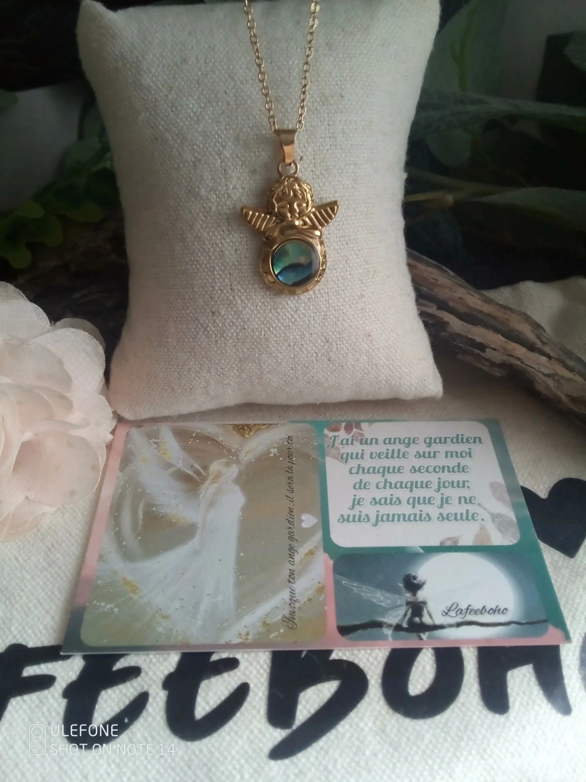 Collier ange doré avec abalone + carte – photo 2